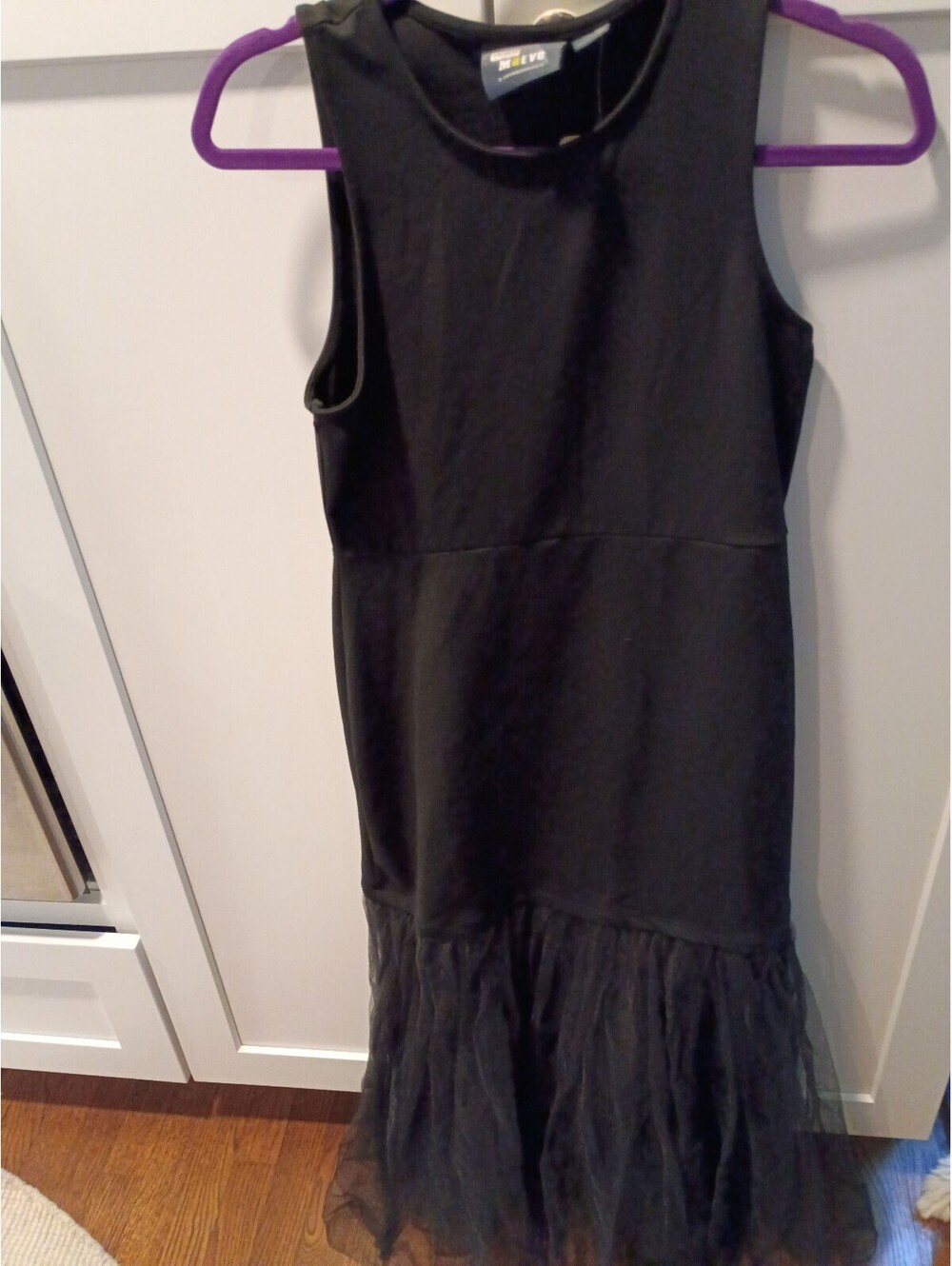 Maeve Black Sleeveless Dress with Tulle Hem, Size Small